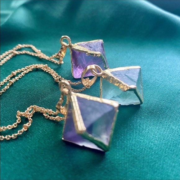 18K Gold Fluorite Crystal Boho Necklace - Picture 2 of 4